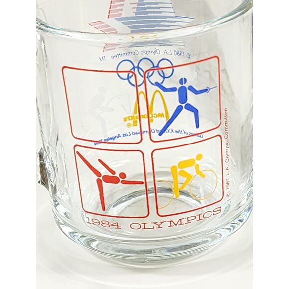 Los Angeles Olympic 1984 Glass Clear Mug Teacup 10oz McDonald's 3 1/2" Vintage - Picture 7 of 15